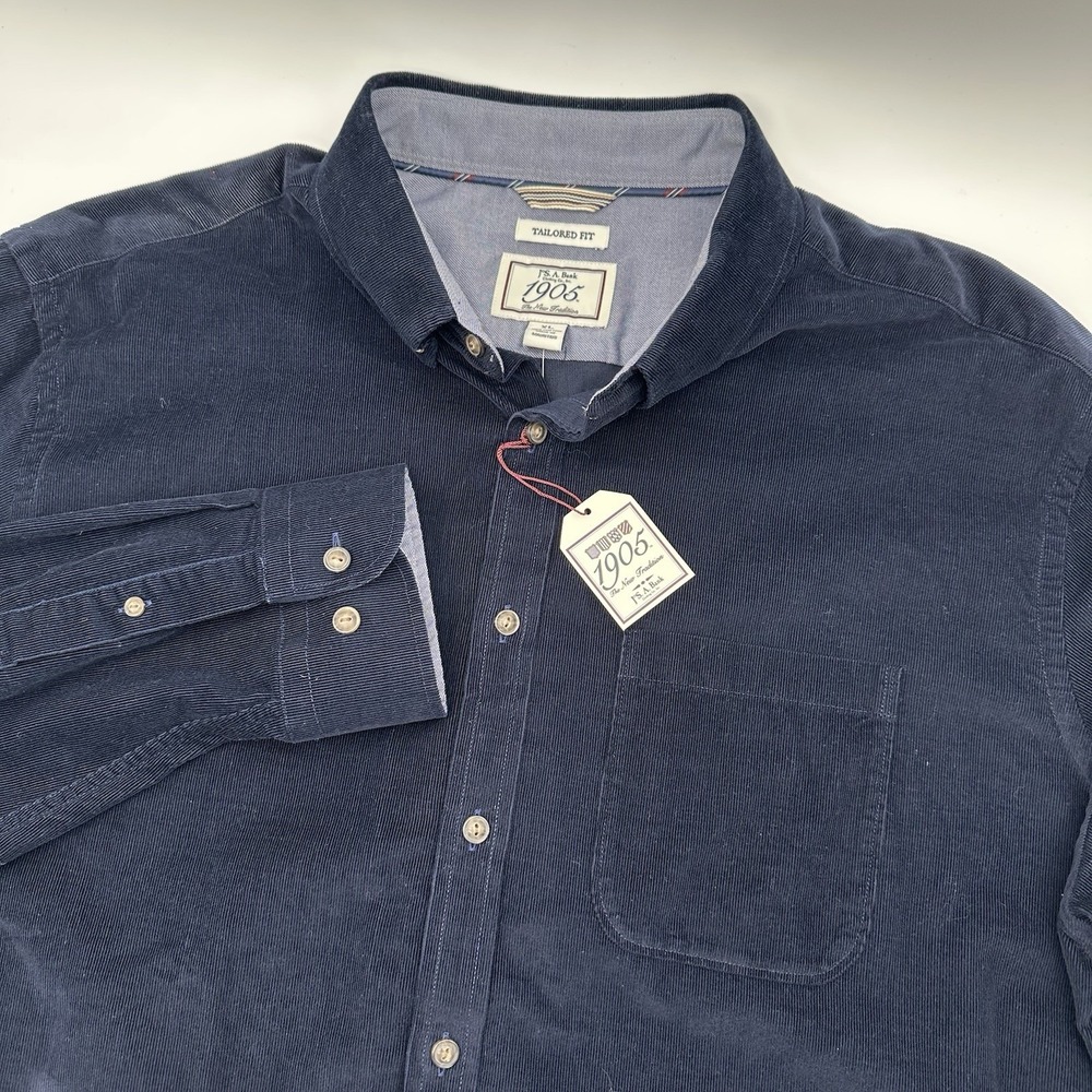 Jos A Bank Corduroy 1905 Tailored Fit Men's XL Button Up Navy Long Sleeve Shirt